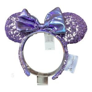 Disney Purple Minnie Mouse Bow Sequins Potion Iridescent Headband Ears NWT 5